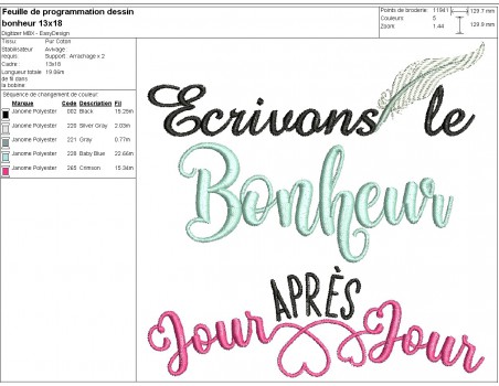 Motif de broderie  machine texte bonheur