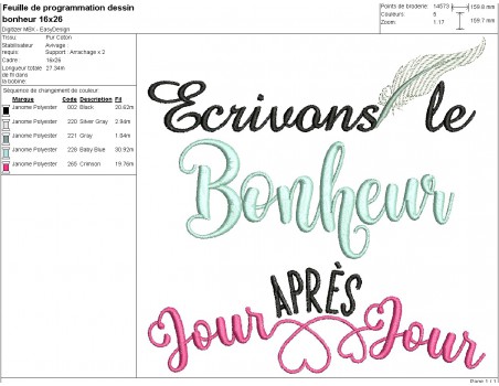 Motif de broderie  machine texte bonheur