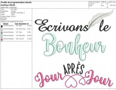 Motif de broderie  machine texte bonheur