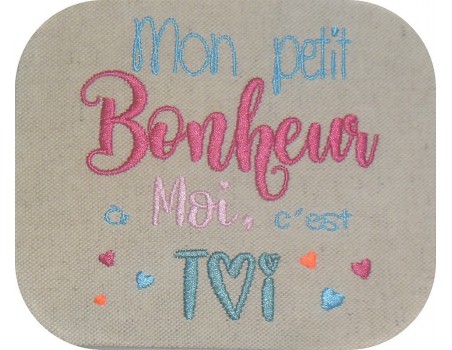 Motif de broderie  machine texte petit bonheur