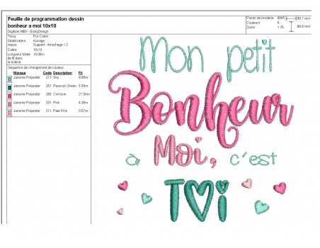 Motif de broderie  machine texte petit bonheur