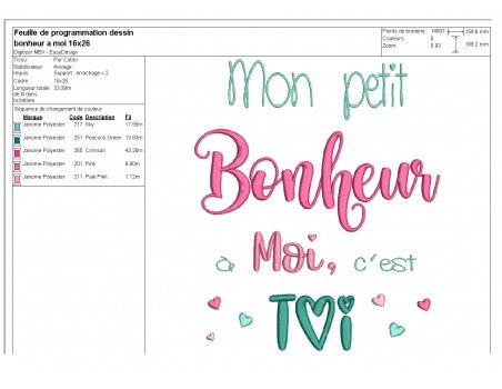 Motif de broderie  machine texte petit bonheur