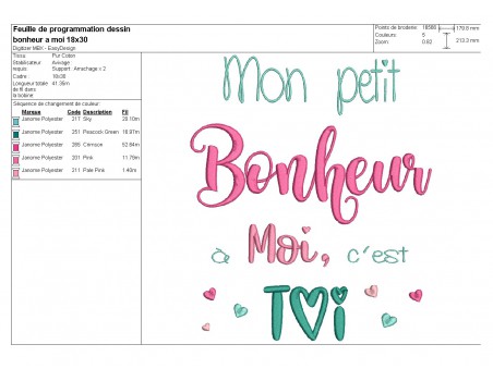 Motif de broderie  machine texte petit bonheur