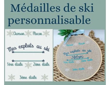 Motif de broderie machine  médailles de  ski personnalisable