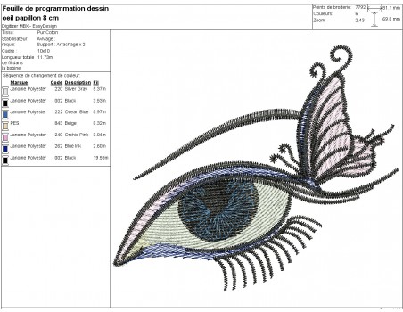 Motif de broderie machine oeil  papillon