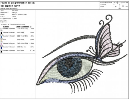 Motif de broderie machine oeil  papillon