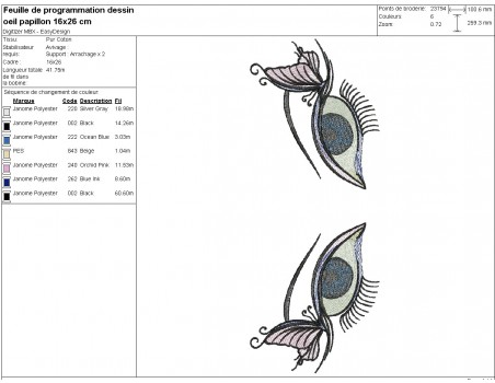 Motif de broderie machine oeil  papillon