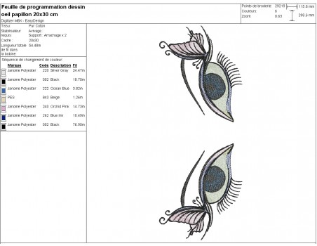 Motif de broderie machine oeil  papillon