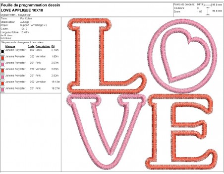 machine embroidery design applique LOVE