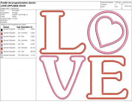 machine embroidery design applique LOVE