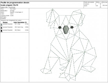Motif de broderie machine koala  origami