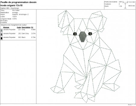 Motif de broderie machine koala  origami