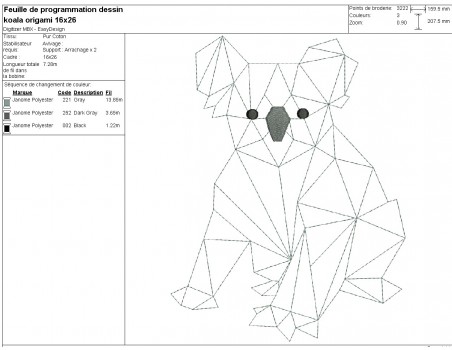Motif de broderie machine koala  origami