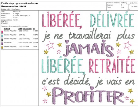 Motif de broderie machine libérée retraitée