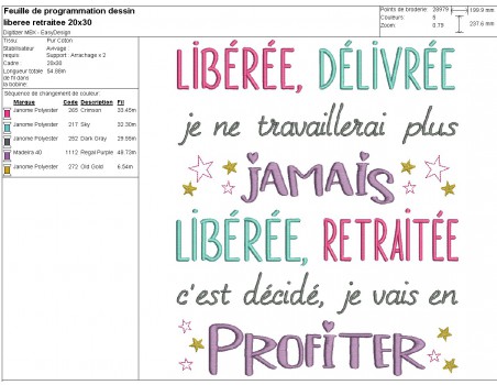 Motif de broderie machine libérée retraitée