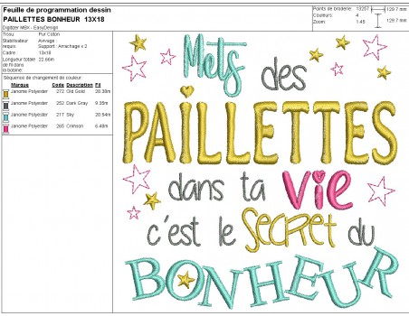 Motif de broderie machine paillettes  dans ta vie