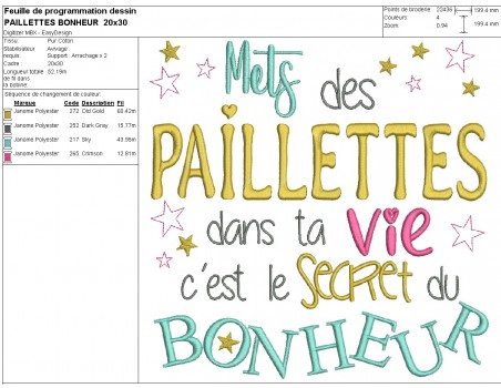 Motif de broderie machine paillettes  dans ta vie