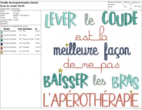 machine embroidery design text apérothérapie