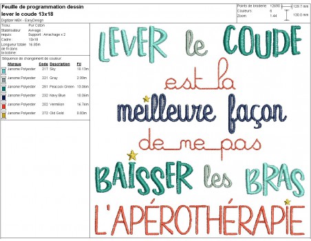 machine embroidery design text apérothérapie