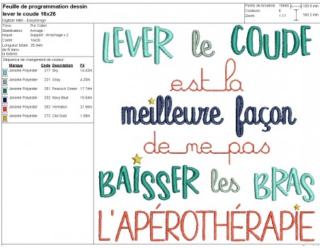 machine embroidery design text apérothérapie