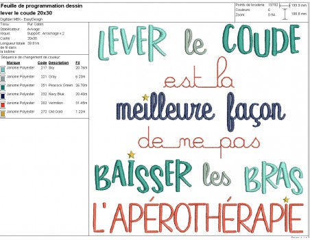 machine embroidery design text apérothérapie