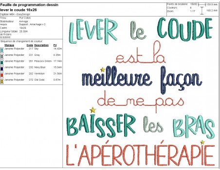 machine embroidery design text apérothérapie