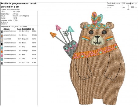 machine embroidery design indian bear