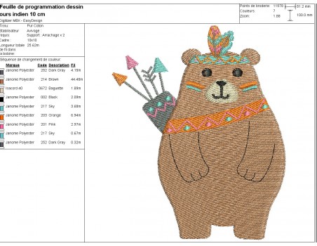 machine embroidery design indian bear
