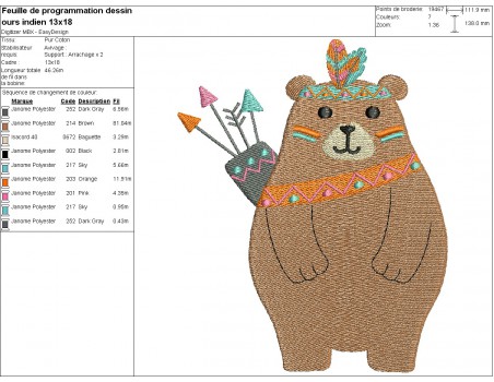 machine embroidery design indian bear