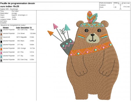 machine embroidery design indian bear