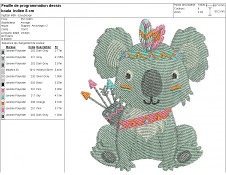 Motif de broderie machine koala indien