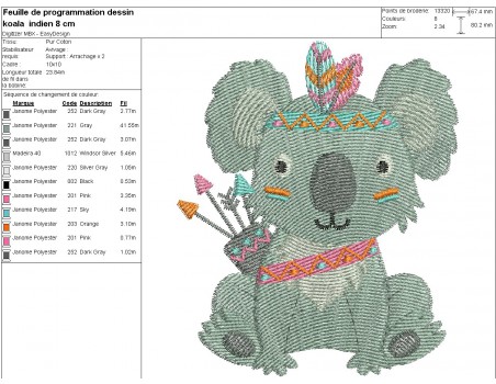 machine embroidery design indian koala