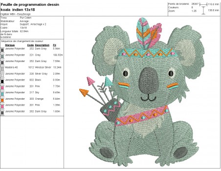 Motif de broderie machine koala indien