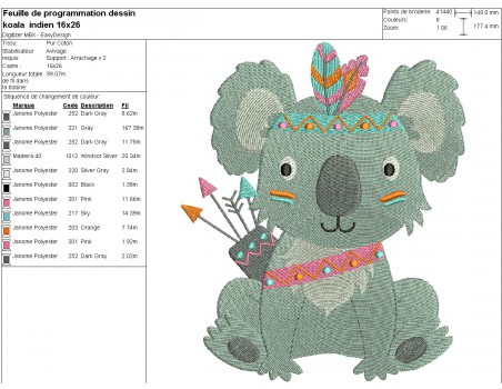 Motif de broderie machine koala indien