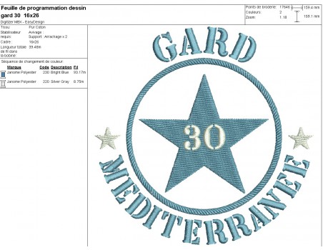 Motif de broderie  machine  étoile département 30 Gard