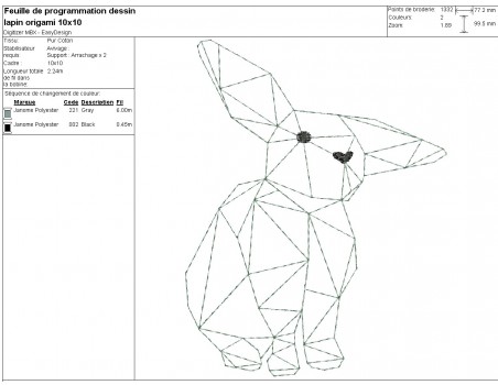 Motif de broderie machine lapin  origami