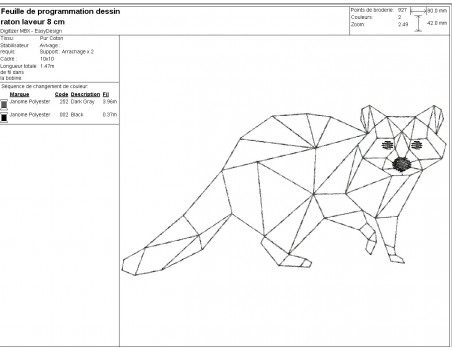 machine embroidery design geometric raccoon