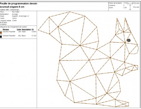 Motif de broderie machine écureuil  origami