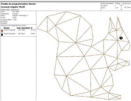 Motif de broderie machine écureuil  origami