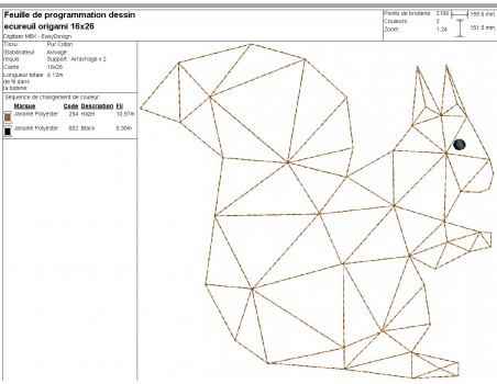 Motif de broderie machine écureuil  origami