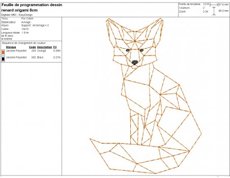 Motif de broderie machine renard  origami