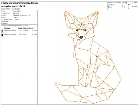 Motif de broderie machine renard  origami