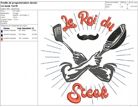 Motif de broderie machine cuisine le roi du steak