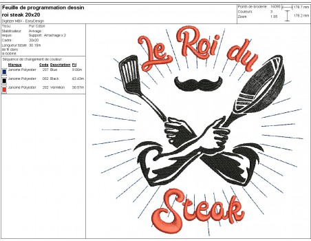 Motif de broderie machine cuisine le roi du steak