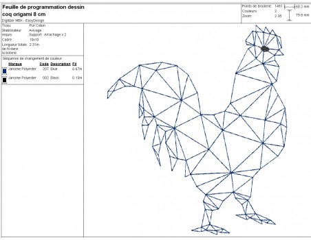 Motif de broderie machine coq origami