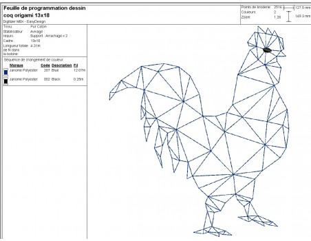 Motif de broderie machine coq origami