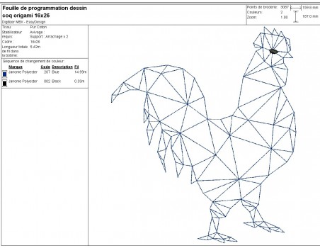 Motif de broderie machine coq origami