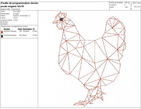 Motif de broderie machine poule  origami