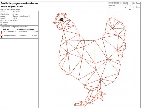 Motif de broderie machine poule  origami