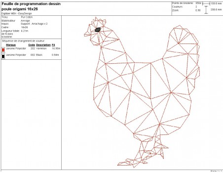 Motif de broderie machine poule  origami